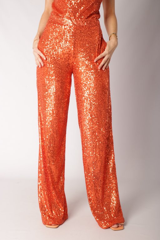 Oranje lange pailletten broek elastiek van Silvian Heach Broeken, Lange broeken [2023] | Scalini
